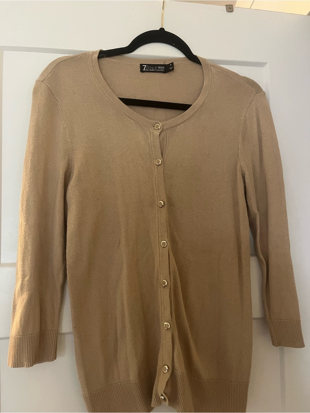 7th avenue New York & company  Women's Beige Button-Front Cardigan Sweater